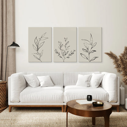 3 Piece Contemporary Art Set of Posters. One Line Drawing. Canvas Print. Living Room