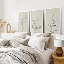 Load image into Gallery viewer, 3 Piece Contemporary Art Set of Posters. One Line Drawing. White Frame. Bedroom
