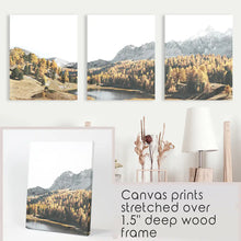 Load image into Gallery viewer, Brown Autumn Wall Art. Mountain Lake and Forest. Canvas Prints
