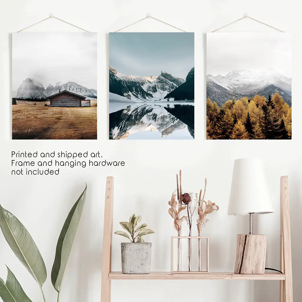 3 Piece Autumn Mountain, Forest, Lake Wall Art. Nordic Photo