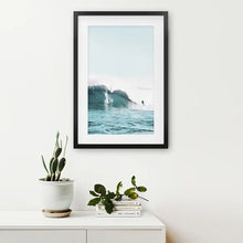 Load image into Gallery viewer, California Blue Surfing Waves Wall Art Print. Black Frame with Mat
