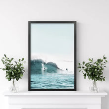 Load image into Gallery viewer, California Blue Surfing Waves Wall Art Print. Black Frame
