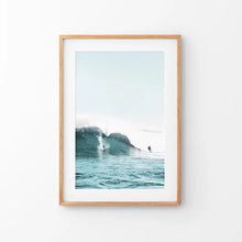 Load image into Gallery viewer, California Blue Surfing Waves Wall Art Print. Thin Wood Frame with Mat
