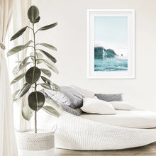 Load image into Gallery viewer, California Blue Surfing Waves Wall Art Print. White Frame with Mat
