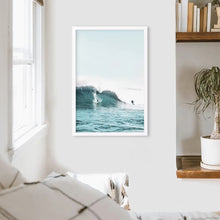 Load image into Gallery viewer, California Blue Surfing Waves Wall Art Print. White Frame
