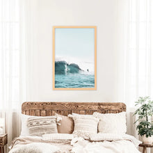 Load image into Gallery viewer, California Blue Surfing Waves Wall Art Print. Wood Frame
