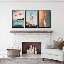 Load image into Gallery viewer, California Coastal 3 Piece Set. Ocean and Sunset. Black Frames
