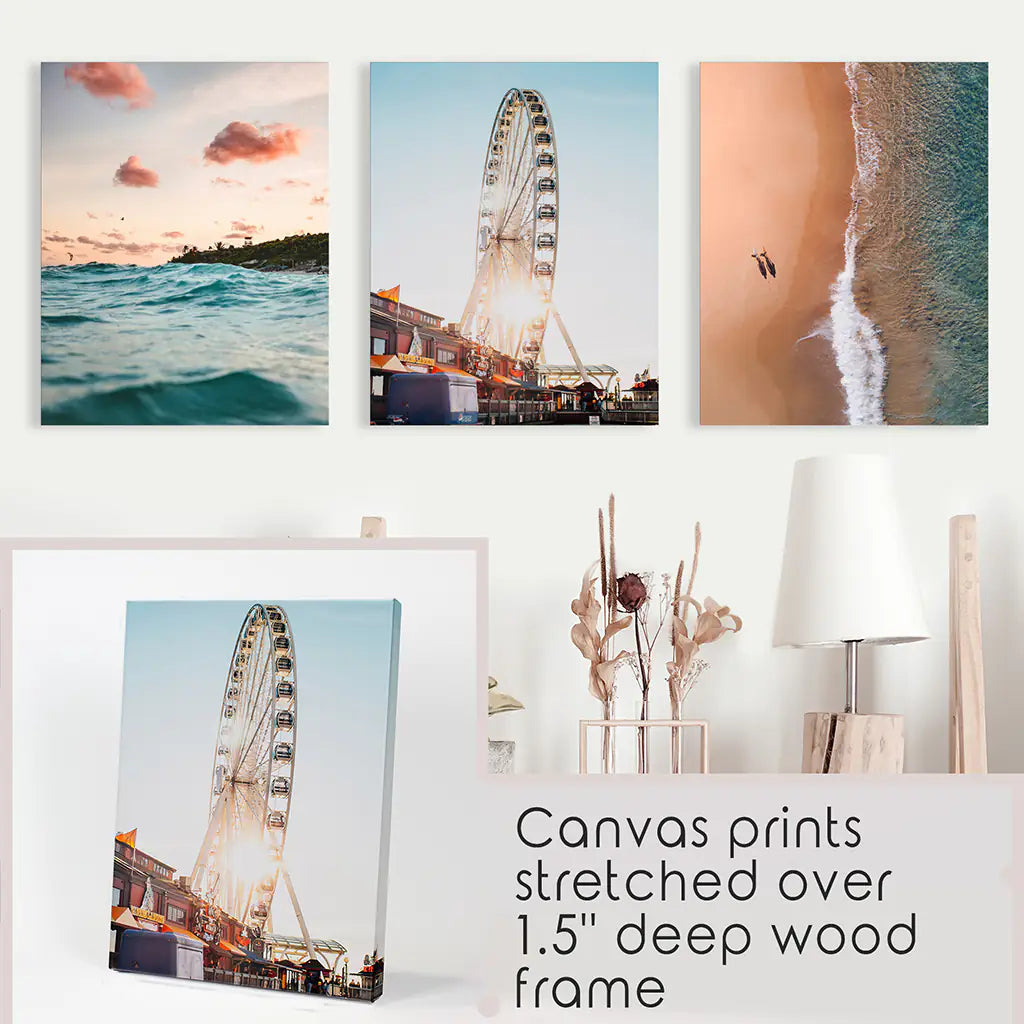 California Coastal 3 Piece Set. Ocean and Sunset. Canvas Prints