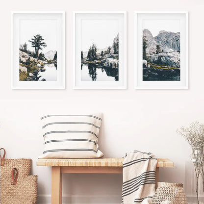 Scandi Nature Triptych. Mountain Lake Photography