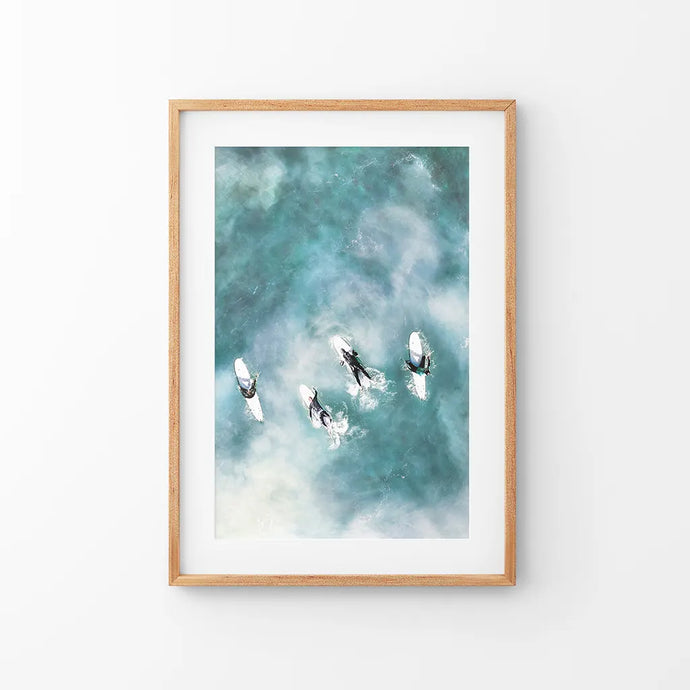 California Surfers Wall Decor. Blue Ocean Waves. Thin Wood Frame with Mat