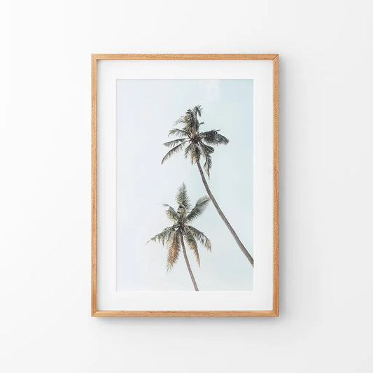 California Tropical Themed Wall Decor. Large Palm Trees. Thin Wood Frame with Mat