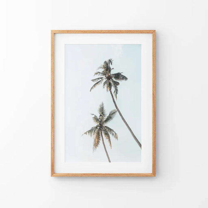 California Tropical Themed Wall Decor. Large Palm Trees. Thin Wood Frame with Mat