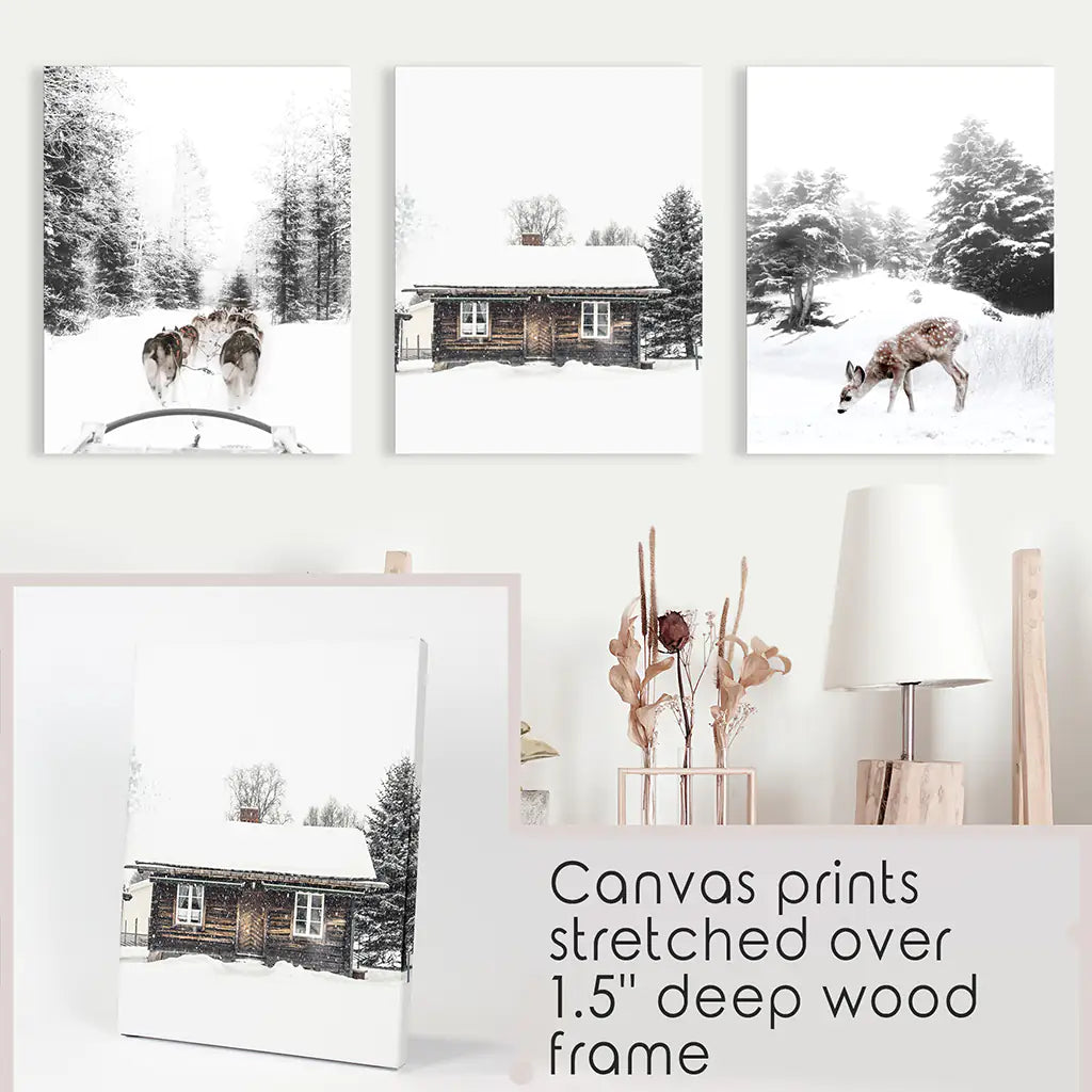 3 Piece Christmas Mood Photo Set. Winter Landscape. Canvas Prints