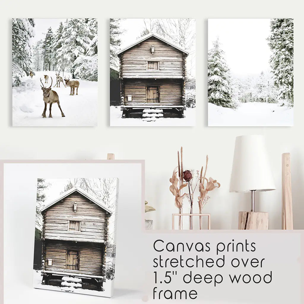 Christmas Theme Wall Art Set. Fawn, Log Cabin, ForestChristmas Theme Wall Art Set. Fawn, Log Cabin, Forest. Canvas Prints