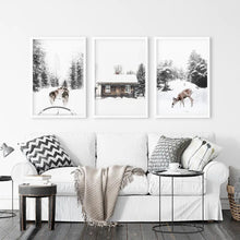 Load image into Gallery viewer, 3 Piece Christmas Mood Photo Set. Winter Landscape. White Frames
