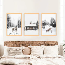 Load image into Gallery viewer, 3 Piece Christmas Mood Photo Set. Winter Landscape. Wood Frames

