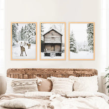 Load image into Gallery viewer, Christmas Theme Wall Art Set. Fawn, Log Cabin, ForestChristmas Theme Wall Art Set. Fawn, Log Cabin, Forest. Wood Frames
