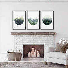 Load image into Gallery viewer, Nordic Forest Circle Wall Art. Set of 3 Scandinavian Prints
