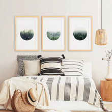 Load image into Gallery viewer, Nordic Forest Circle Wall Art. Set of 3 Scandinavian Prints
