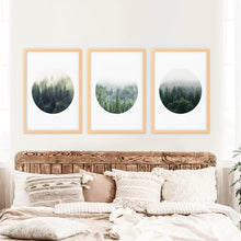 Load image into Gallery viewer, Nordic Forest Circle Wall Art. Set of 3 Scandinavian Prints
