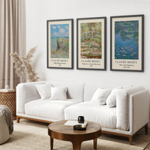 Load image into Gallery viewer, 3 Piece Claude Monet Landscape Wall Art Set. Exhibition Style. Black Frame. Living Room
