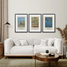 Load image into Gallery viewer, 3 Piece Claude Monet Landscape Wall Art Set. Exhibition Style. Black Frame with Mat. Living Room
