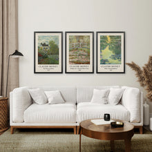 Load image into Gallery viewer, Vintage Farmhouse Decor Set of 3 Prints. Claude Monet. Black Frame. Living Room
