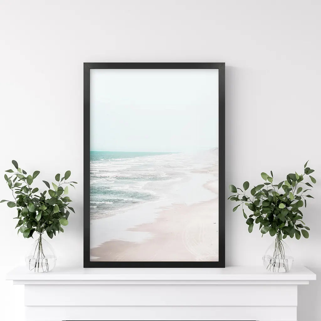 Coastal Beach Wall Art Print. Ocean Waves. Black Frame