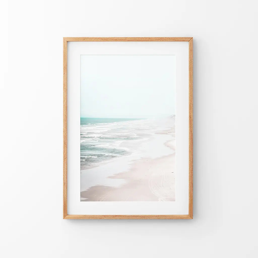 Coastal Beach Wall Art Print. Ocean Waves. Thin Wood Frame with Mat