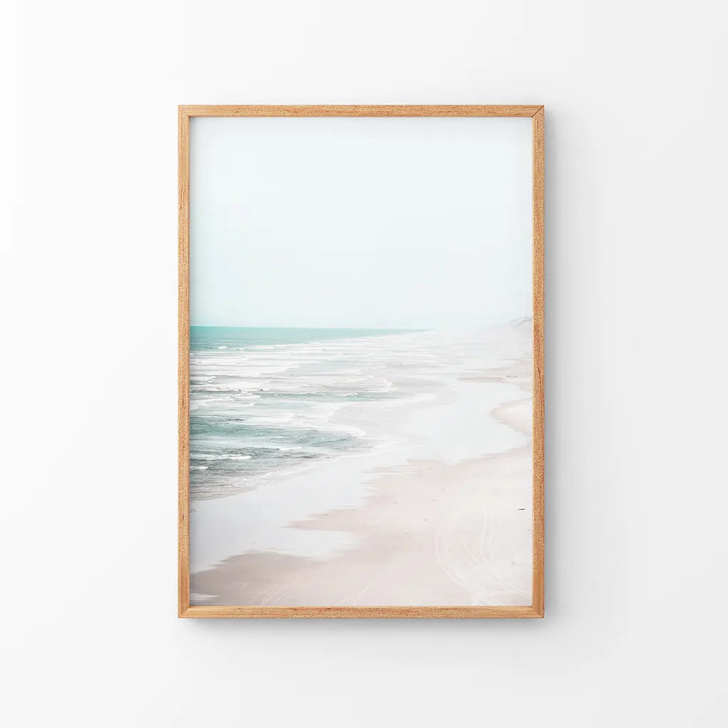 Coastal Beach Wall Art Print. Ocean Waves. Thin Wood Frame