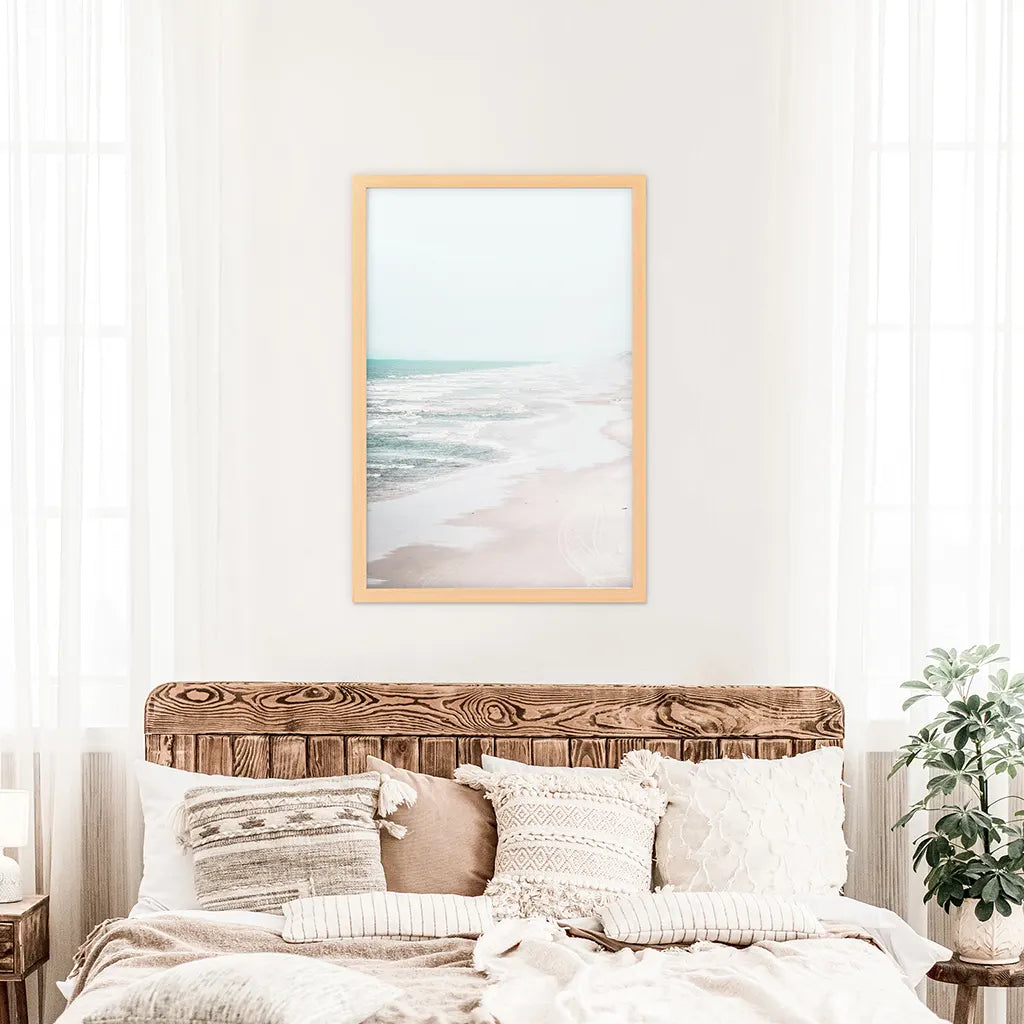 Coastal Beach Wall Art Print. Ocean Waves. Wood Frame