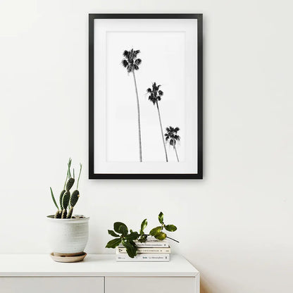 Tropical Black Palm Trees Wall Decor. Black Frame with Mat