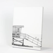Load image into Gallery viewer, Black White LIfeguard Tower Poster. Coastal Summer Theme. Canvas Print
