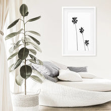 Load image into Gallery viewer, Tropical Black Palm Trees Wall Decor. White Frame with Mat
