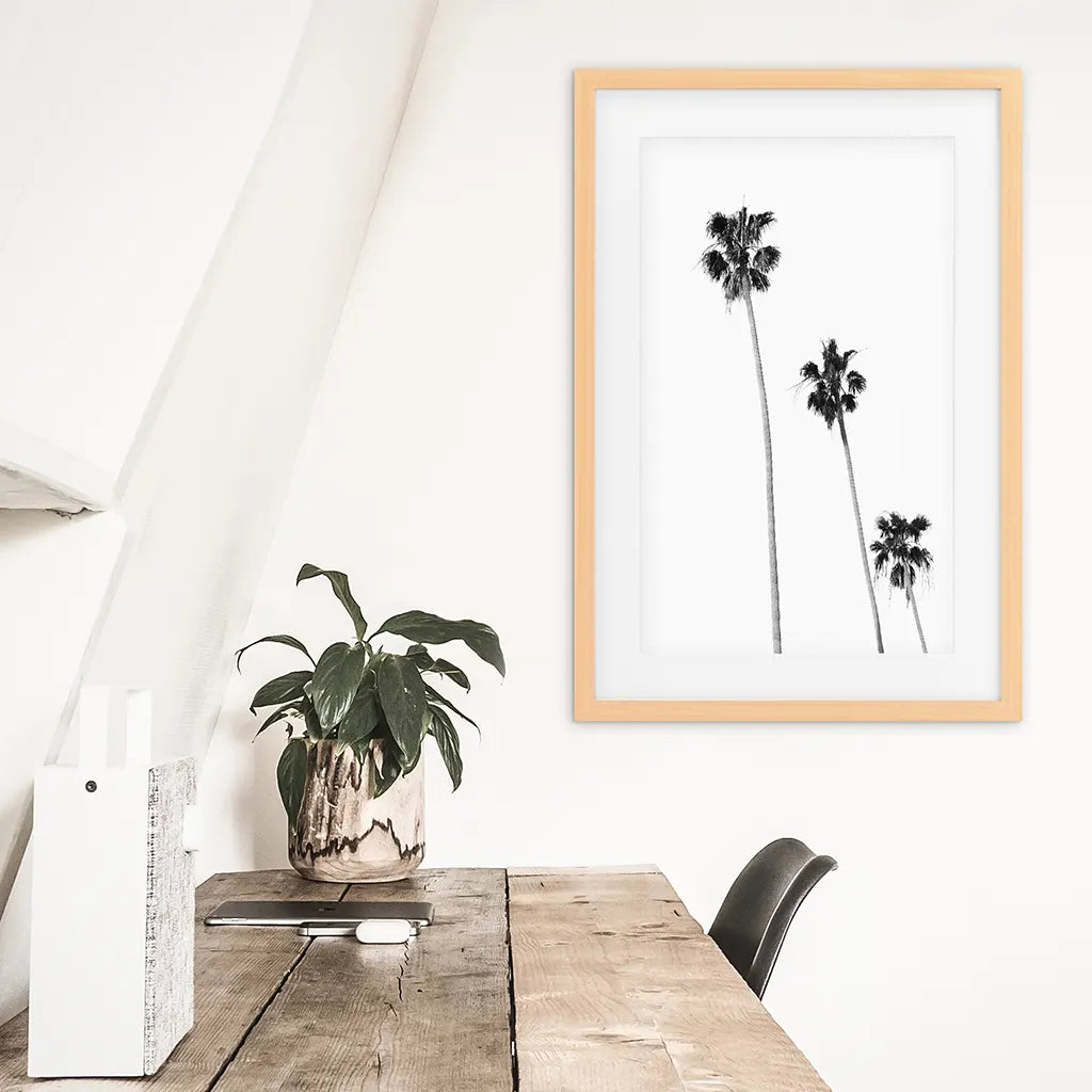 Tropical Black Palm Trees Wall Decor. Wood Frame with Mat