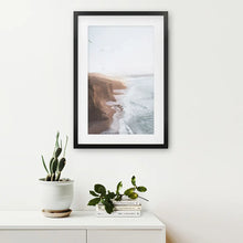 Load image into Gallery viewer, Coastal Cliff and Ocean Rocks Poster. Black Frame with Mat
