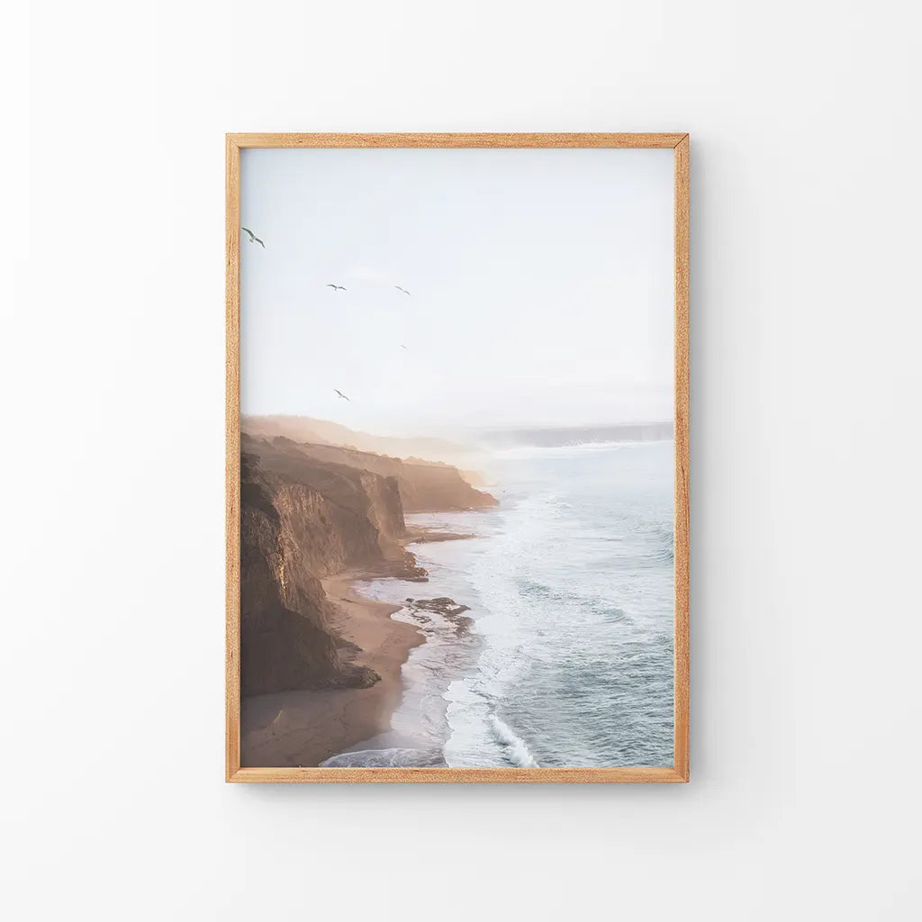 Coastal Cliff and Ocean Rocks Poster. Thin Wood Frame