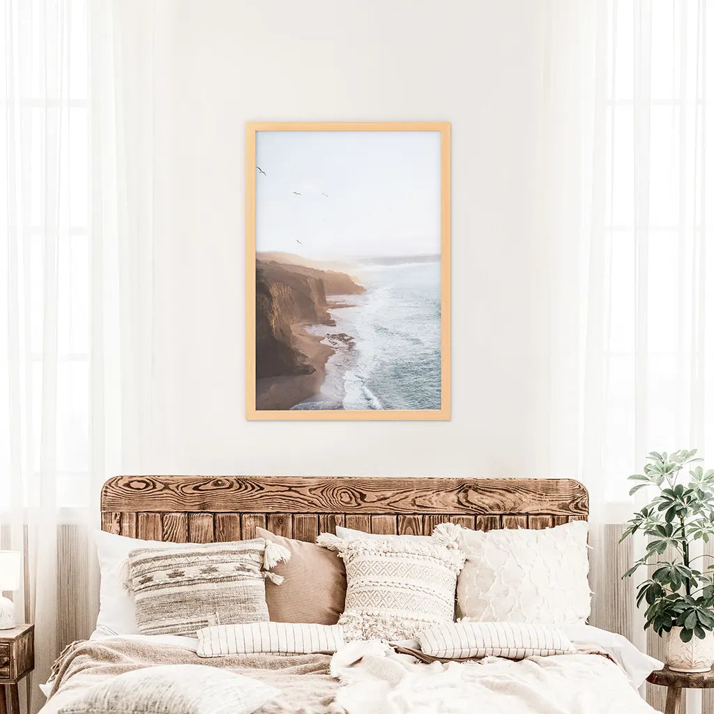 Coastal Cliff and Ocean Rocks Poster. Wood Frame