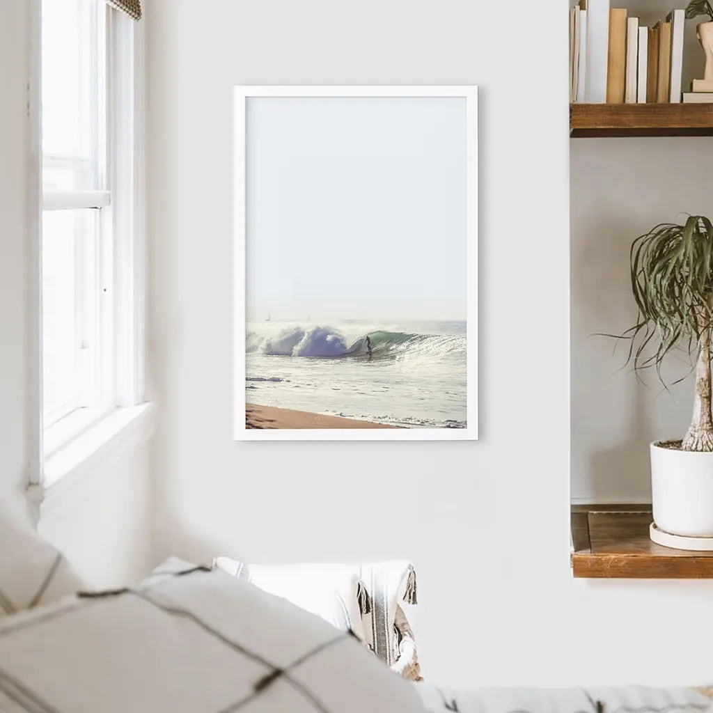 California Surfing. Coastal Waves Wall Art Print. White Frame