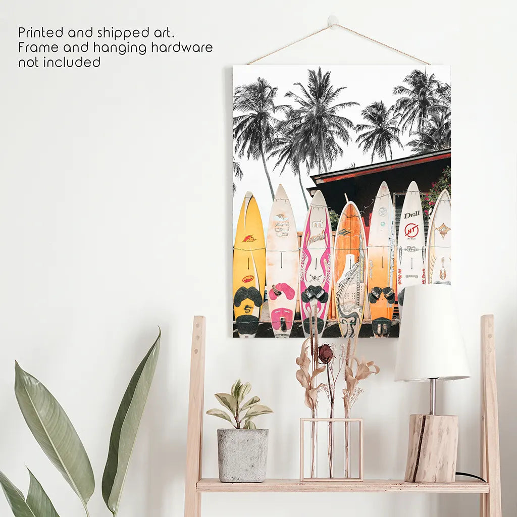 Tropical Beach Life Theme. Color Surfboards Print. Unframed Print