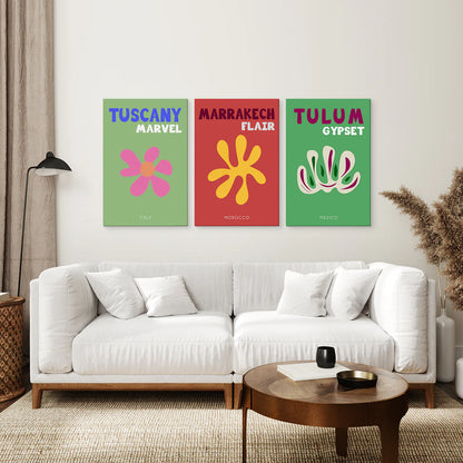 Bright Retro Set of 3 Prints. Preppy Room Decor Aesthetic. Canvas Print. Living Room