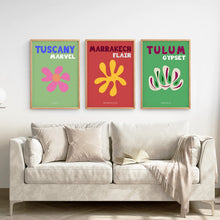 Load image into Gallery viewer, Bright Retro Set of 3 Prints. Preppy Room Decor Aesthetic. Thinwood Frame. Living Room
