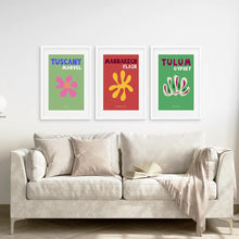 Load image into Gallery viewer, Bright Retro Set of 3 Prints. Preppy Room Decor Aesthetic. White Frame with Mat. Living Room
