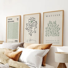 Load image into Gallery viewer, Yayoi Kusama &amp; Matisse Cutouts. Green Sage Wall Art Set
