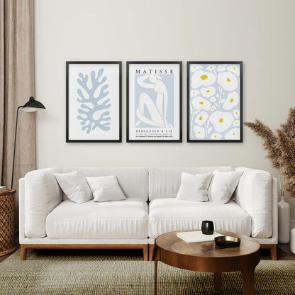 Danish Henri Matisse Inspired Set of 3 Prints. Pastel Tones. Black Frame. Living Room