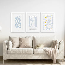 Load image into Gallery viewer, Danish Henri Matisse Inspired Set of 3 Prints. Pastel Tones. White Frame with Mat. Living Room
