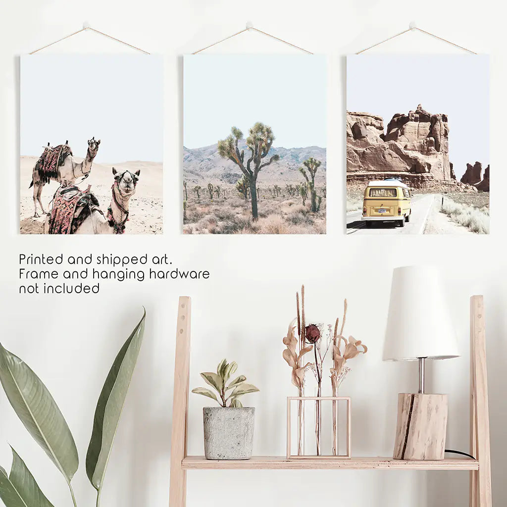 Set of 3 Southwestern Desert Prints. Joshua Tree, Camel, Van