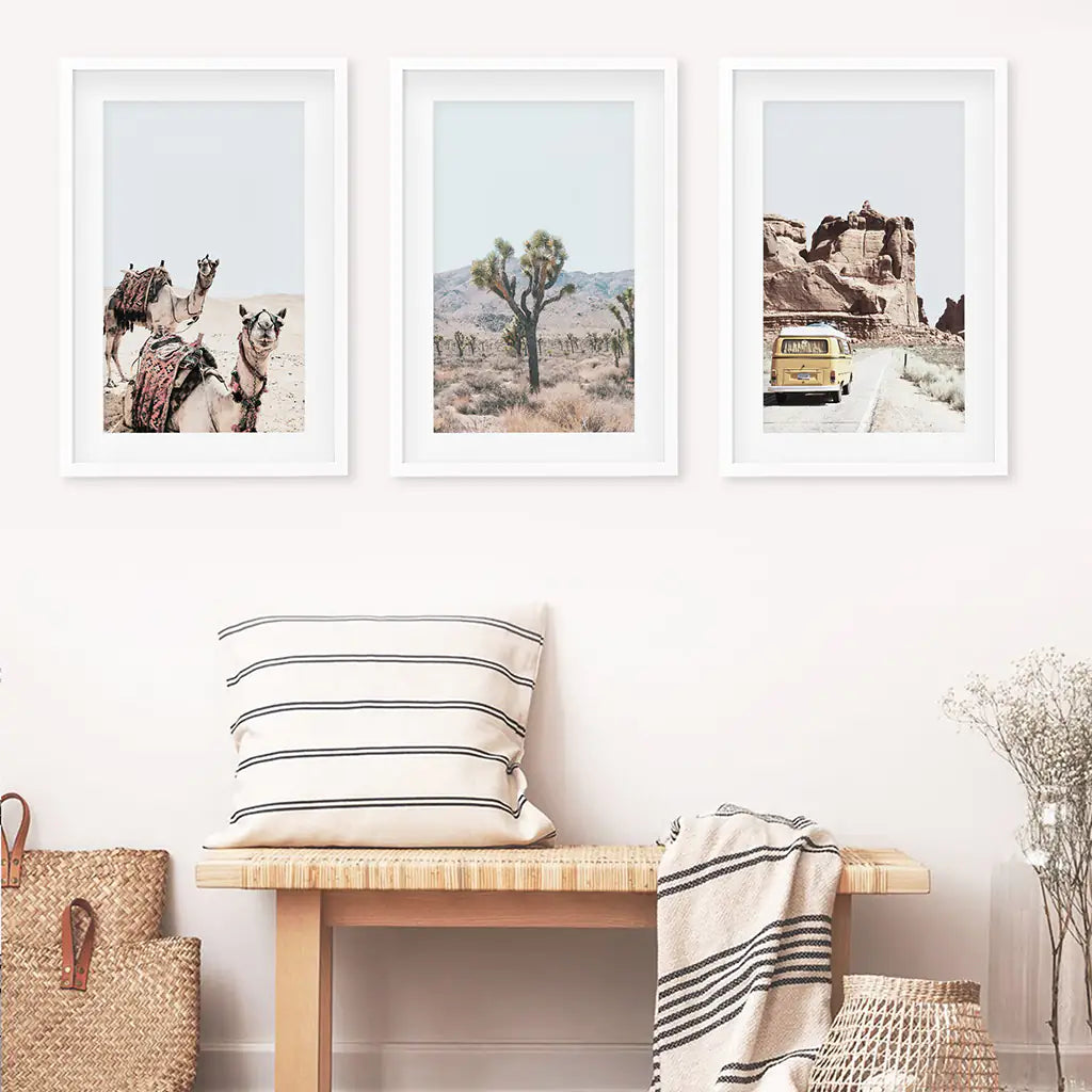 Set of 3 Southwestern Desert Prints. Joshua Tree, Camel, Van