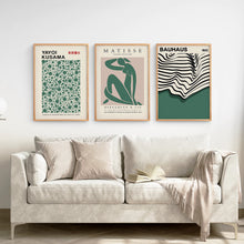 Load image into Gallery viewer, Set of 3 Abstract Figure Art Prints Sage Green. Thinwood Frame. Living Room
