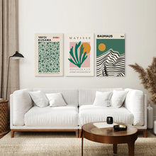 Load image into Gallery viewer, Sage Green Set of 3 Prints. Bauhaus, Kusama, Matisse Style. Canvas Print. Living Room
